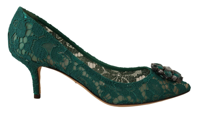 Green Taormina Lace Crystal Heels Pumps Shoes