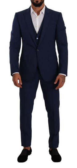 Blue MARTINI Wool Slim Fit 3 Piece Set Suit