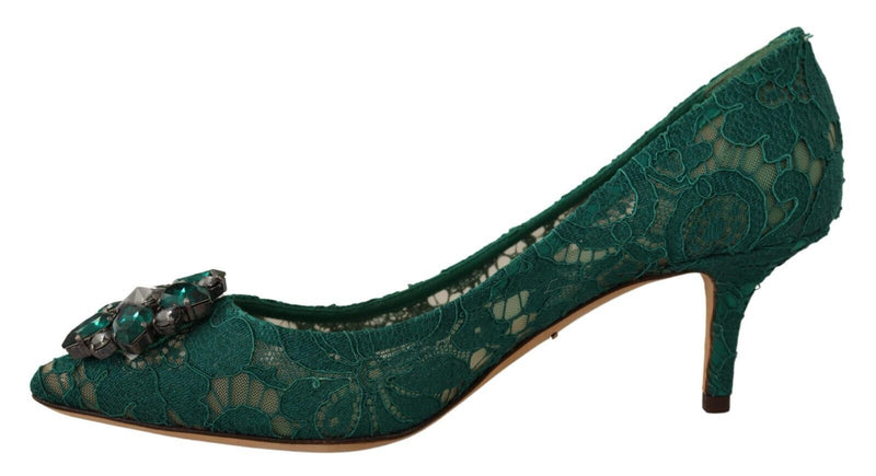 Green Taormina Lace Crystal Heels Pumps Shoes