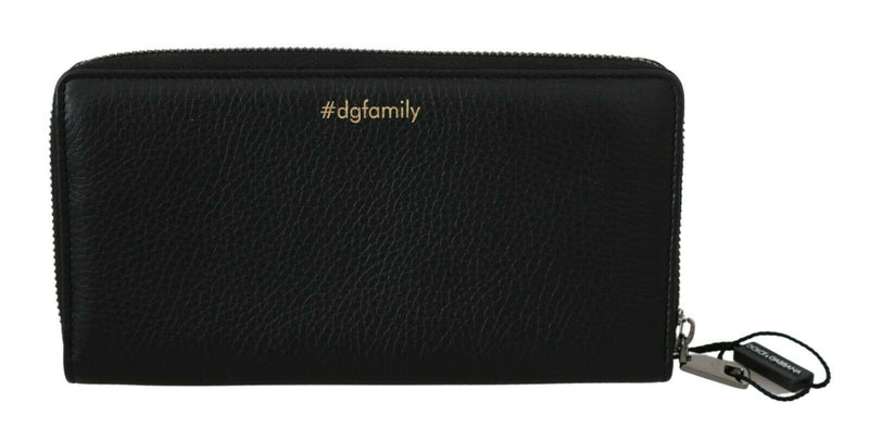 Black #dgfamily Leather Zip Continental Clutch Wallet