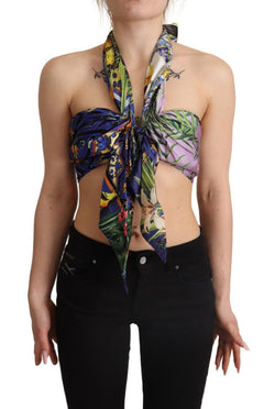 Multicolor Foulard Silk Halter Cropped Top