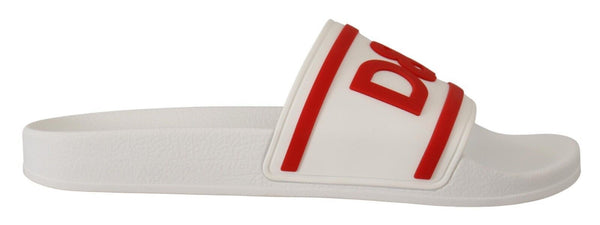 White Red Rubber Beachwear Logo Sandals Shoes