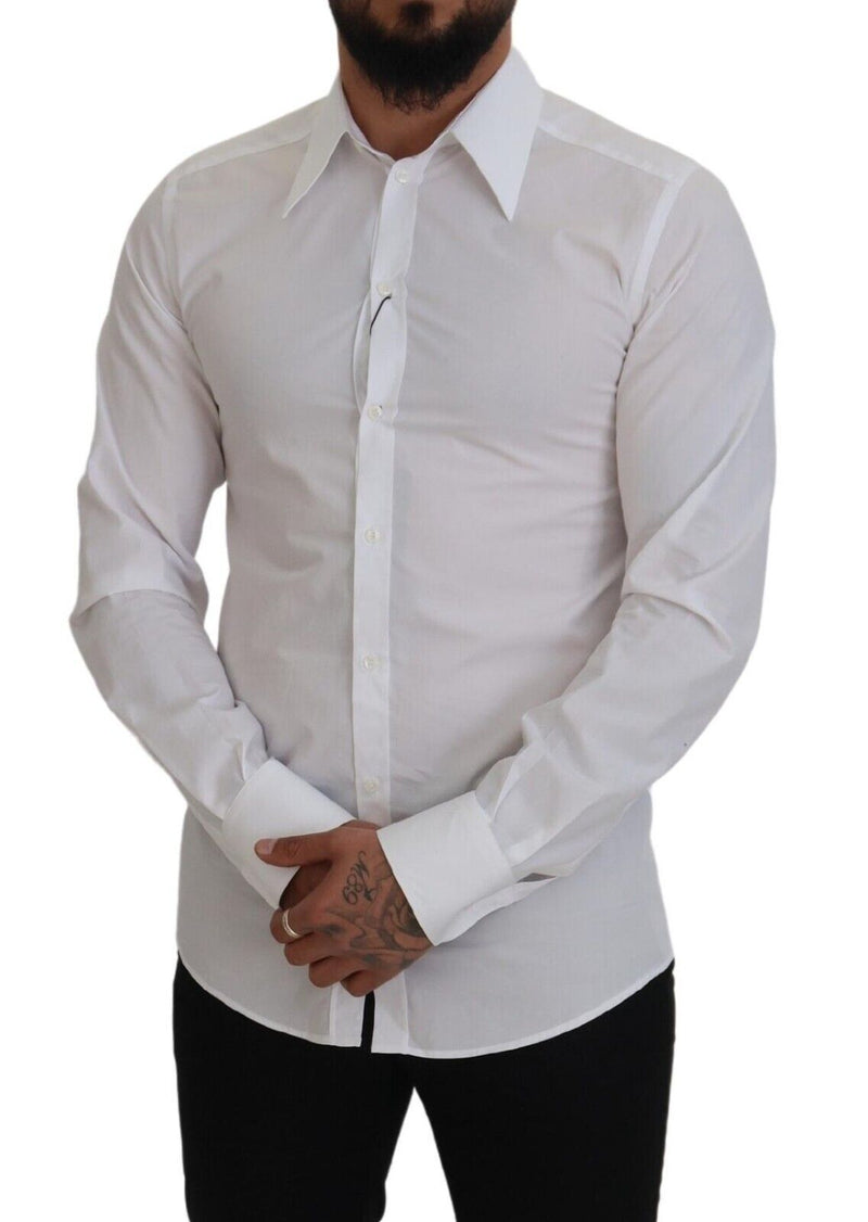 White Slim Fit Cotton Formal Dress GOLD Shirt