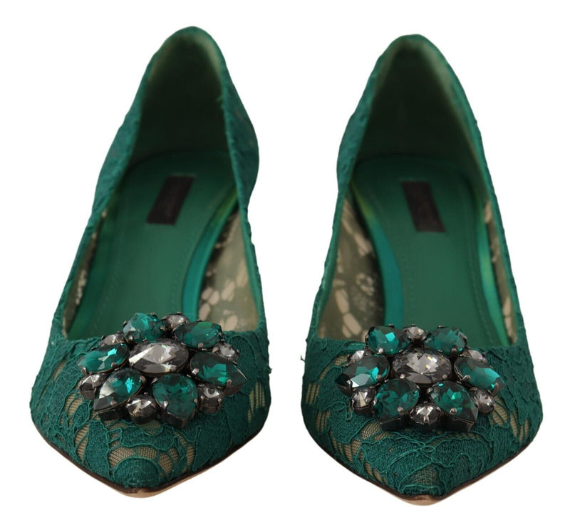 Green Taormina Lace Crystal Heels Pumps Shoes