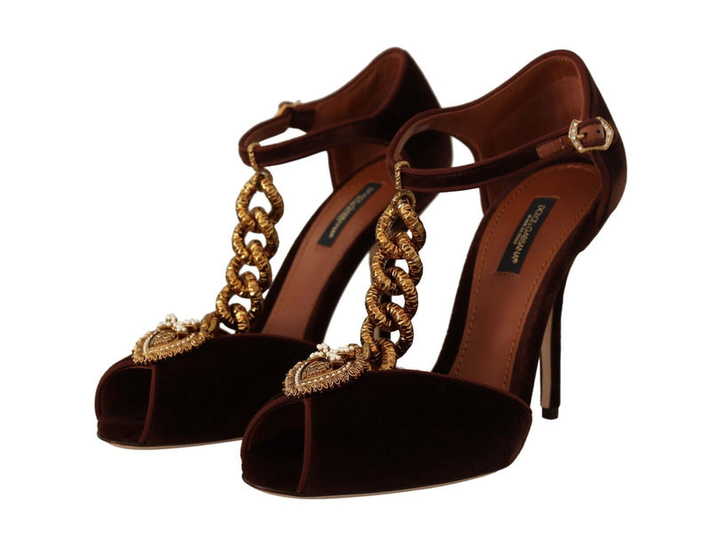 Maroon Velvet Devotion Heart Heels Sandals Shoes