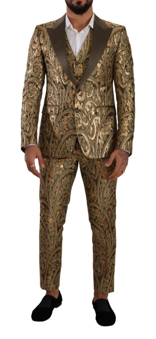 Gold Brocade Slim 3 Piece Single Breasted Suit