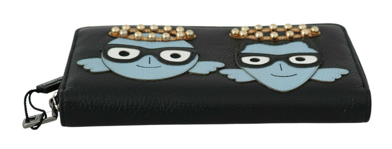 Black #dgfamily Leather Zip Continental Clutch Wallet