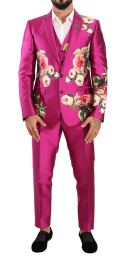 Pink MARTINI Floral Silk Slim 3 Piece Set Suit