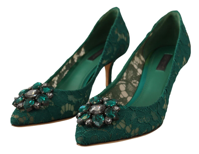 Green Taormina Lace Crystal Heels Pumps Shoes