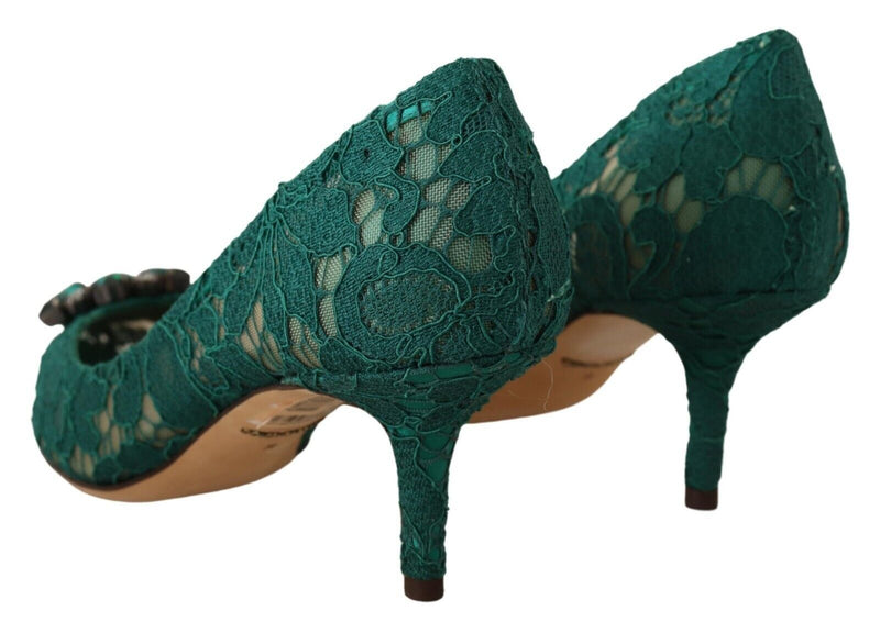 Green Taormina Lace Crystal Heels Pumps Shoes