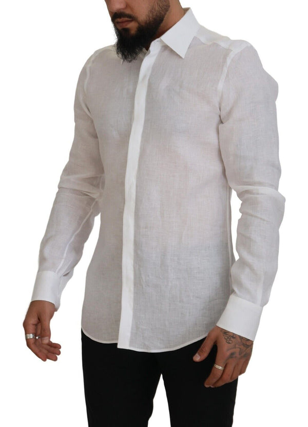 White Linen Flax Dress Formal MARTINI Shirt