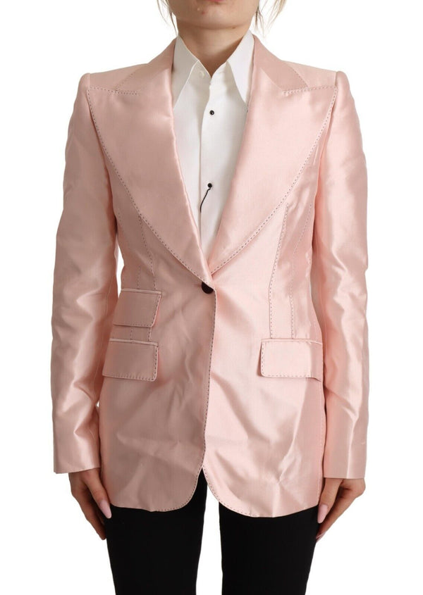 Pink Satin Long Sleeves Blazer Coat Jacket