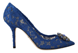 Blue Taormina Lace Crystal Heels Pumps Shoes