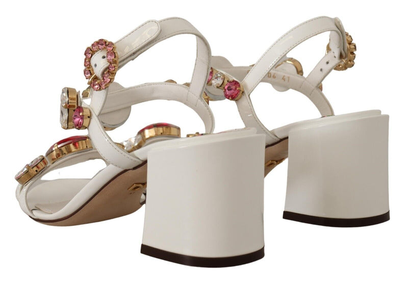 White Leather Crystal Keira Heels Sandals Shoes