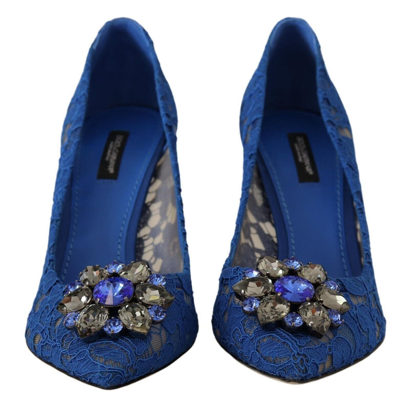 Blue Taormina Lace Crystal Heels Pumps Shoes