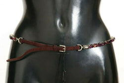 Brown Leather Purple Crystal Chain Belt