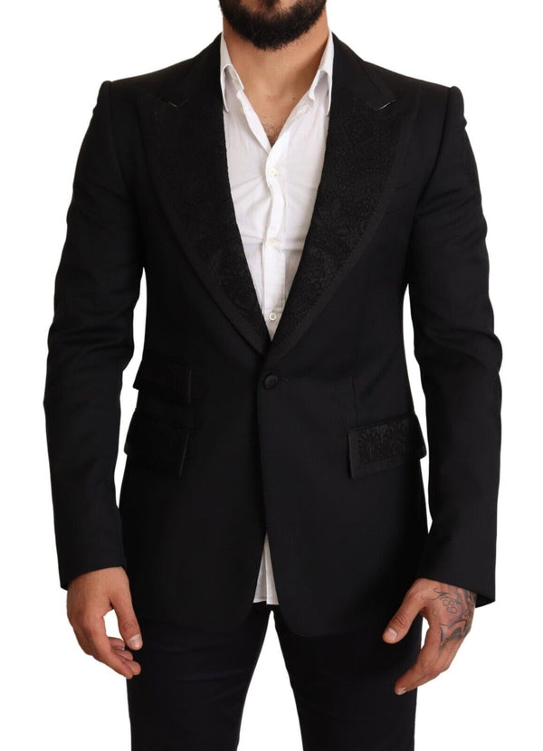 Black Slim Fit One Button Blazer Jacket