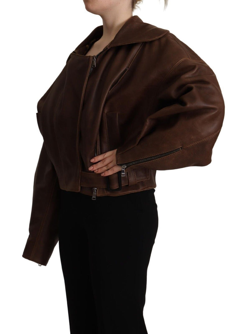 Brown Bull Leather Collared Biker Coat Jacket