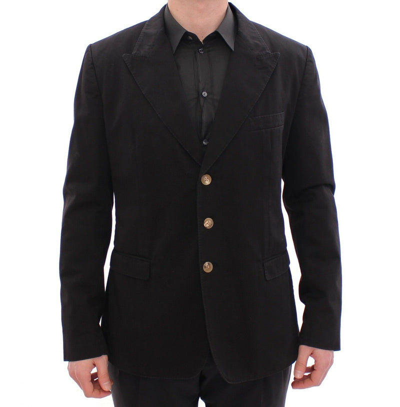 Black Three Button Slim Fit Blazer Jacket