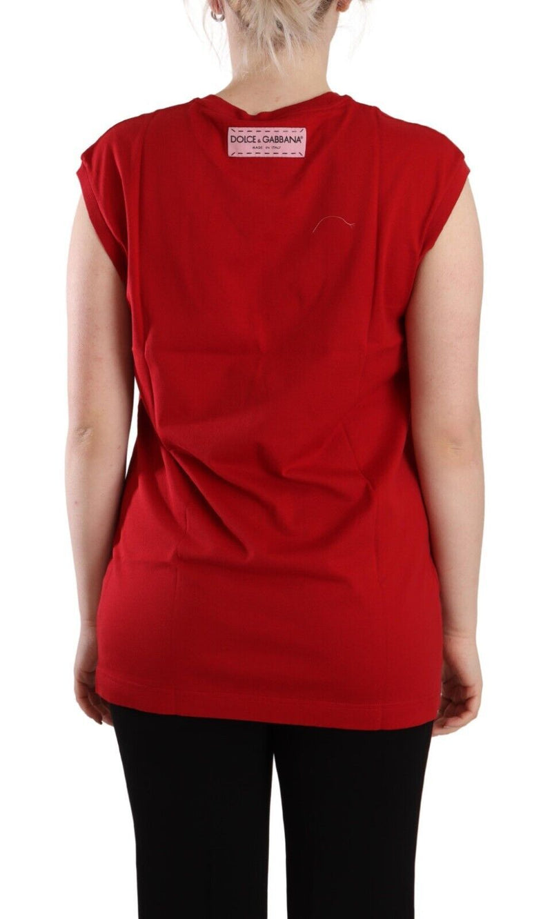 Red Cotton Sleeveless Crewneck T-shirt Tank Top