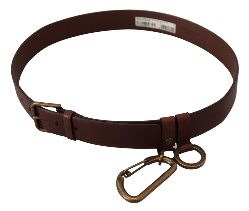 Brown Leather Gold Metal Buckle Carabiner Belt