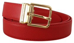 Red Solid Leather Gold Metal Buckle Belt