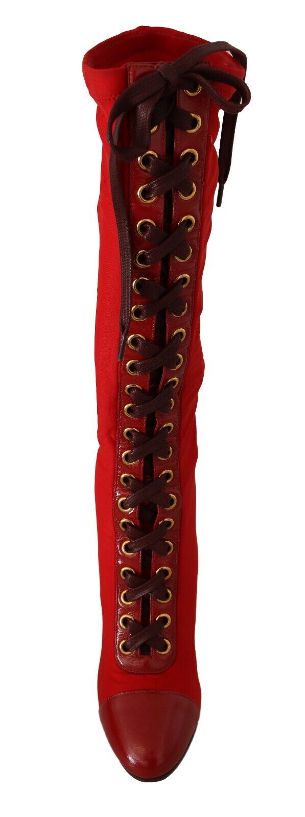 Red Stretch Lace Up Knee High Boots Shoes