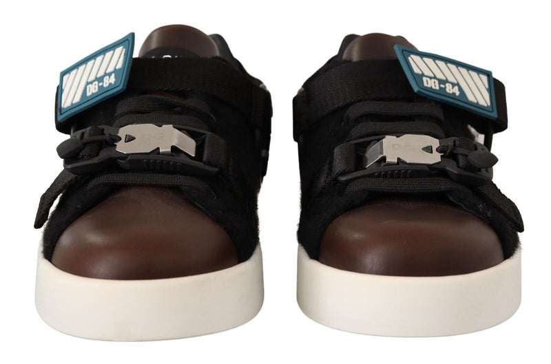 Brown Leather Black Shearling Sneakers Shoes