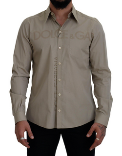 Beige Cotton Long Sleeves Dress Formal Shirt