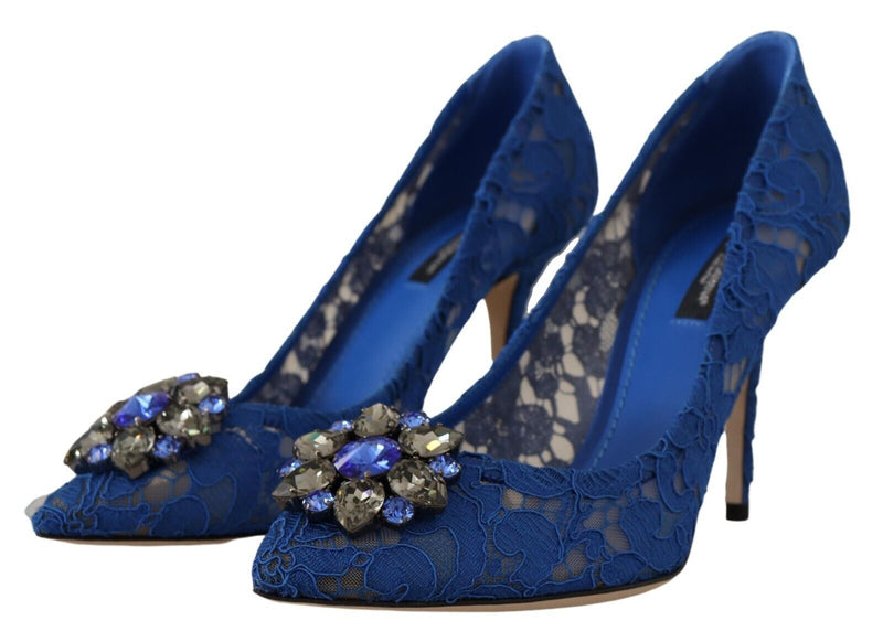 Blue Taormina Lace Crystal Heels Pumps Shoes