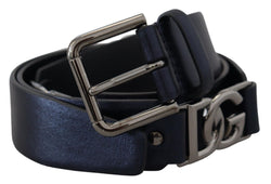 Metallic Blue Leather Silver DG Metal Buckle Belt