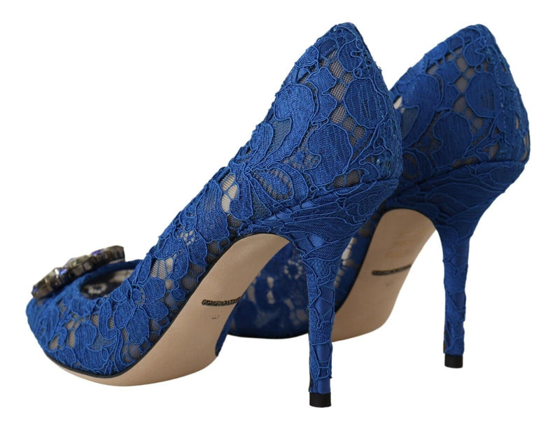 Blue Taormina Lace Crystal Heels Pumps Shoes