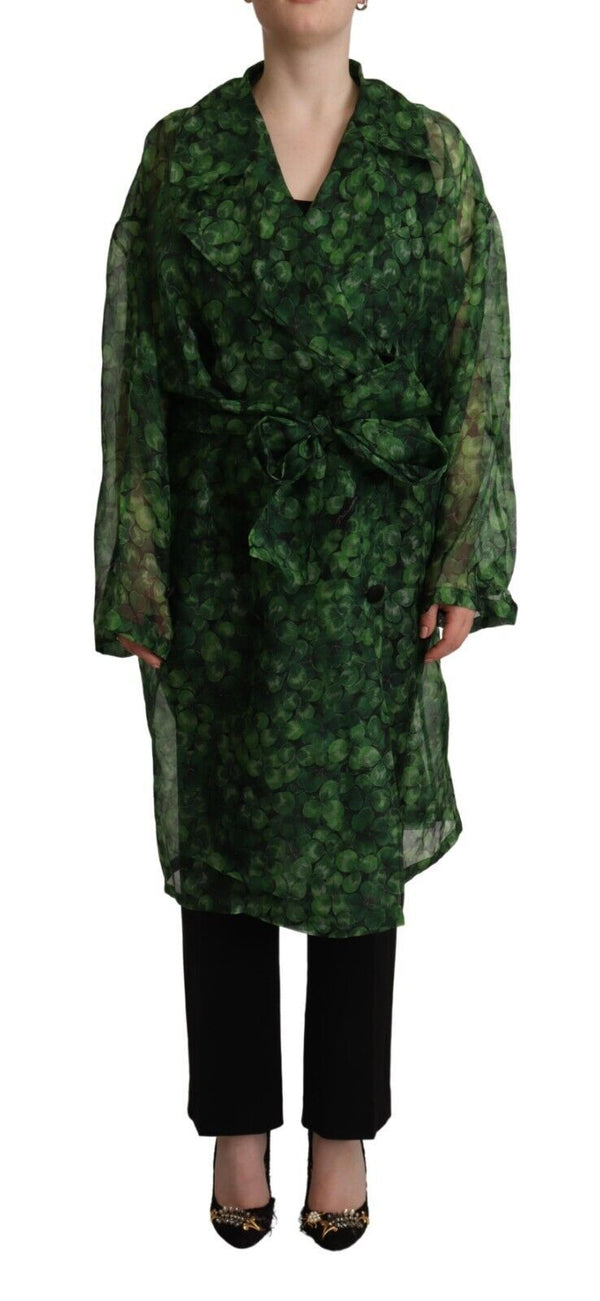 Green Leaves Silk Organza Belted Coat Jacket