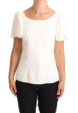 White Viscose Stretch Short Sleeves Top Blouse