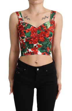 Red Geranium Print Viscose Sweetheart Cropped Top