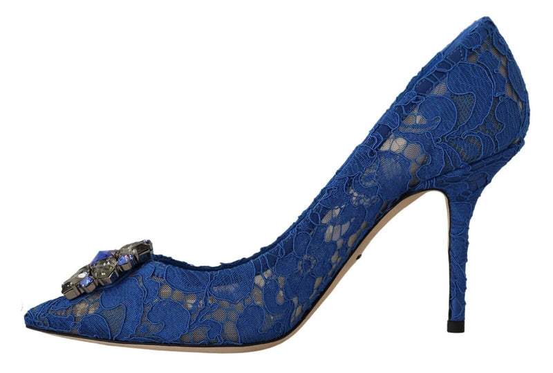 Blue Taormina Lace Crystal Heels Pumps Shoes