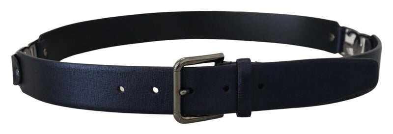 Metallic Blue Leather Silver DG Metal Buckle Belt