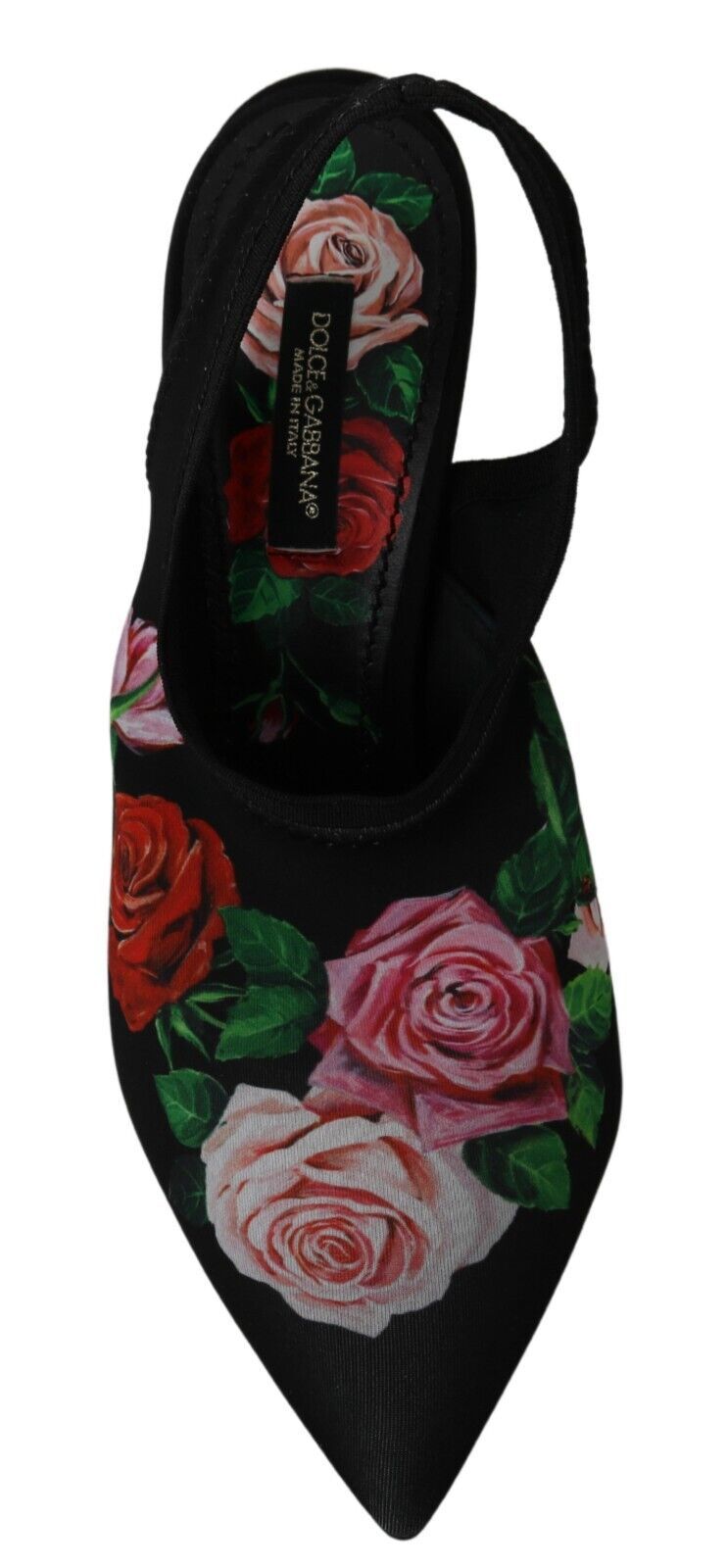 Black Roses Print Heels Slingback Shoes