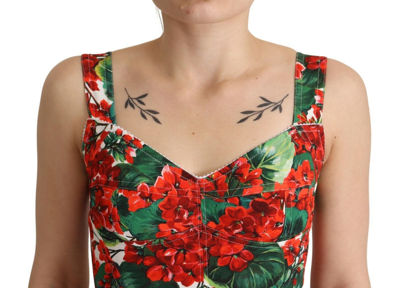 Red Geranium Print Viscose Sweetheart Cropped Top