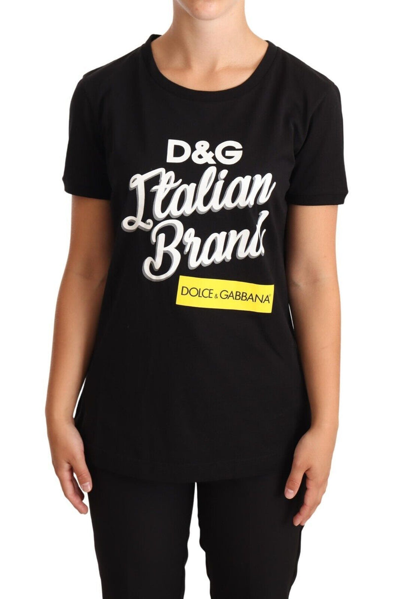 Black Cotton Logo Italian Brand Print T-shirt