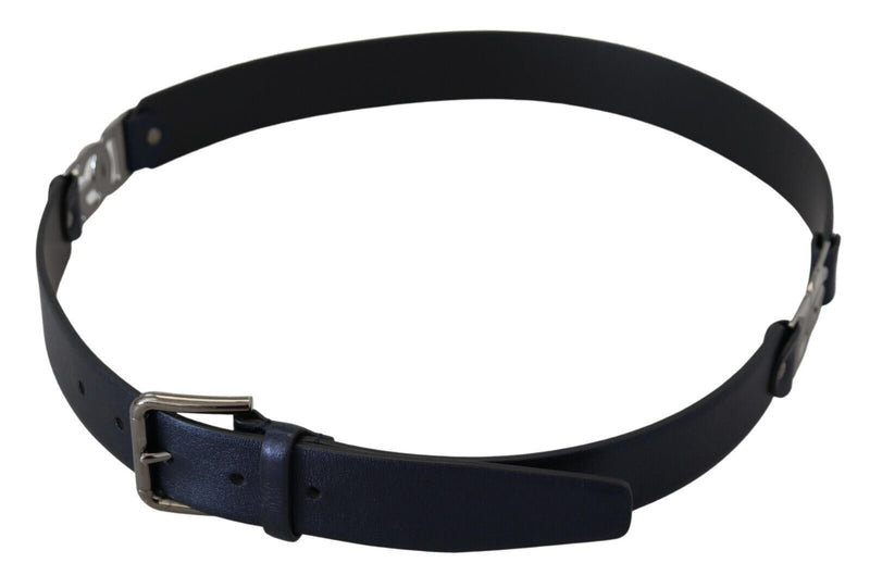 Metallic Blue Leather Silver DG Metal Buckle Belt