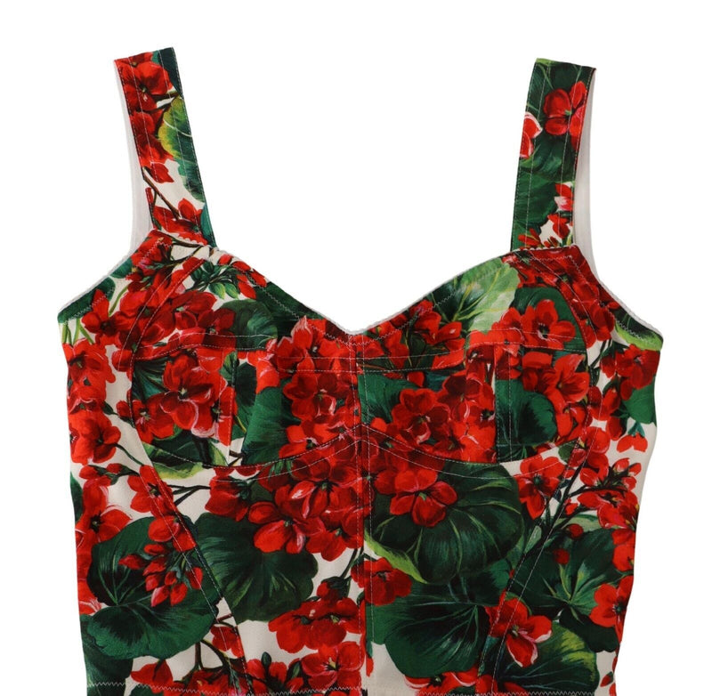 Red Geranium Print Viscose Sweetheart Cropped Top