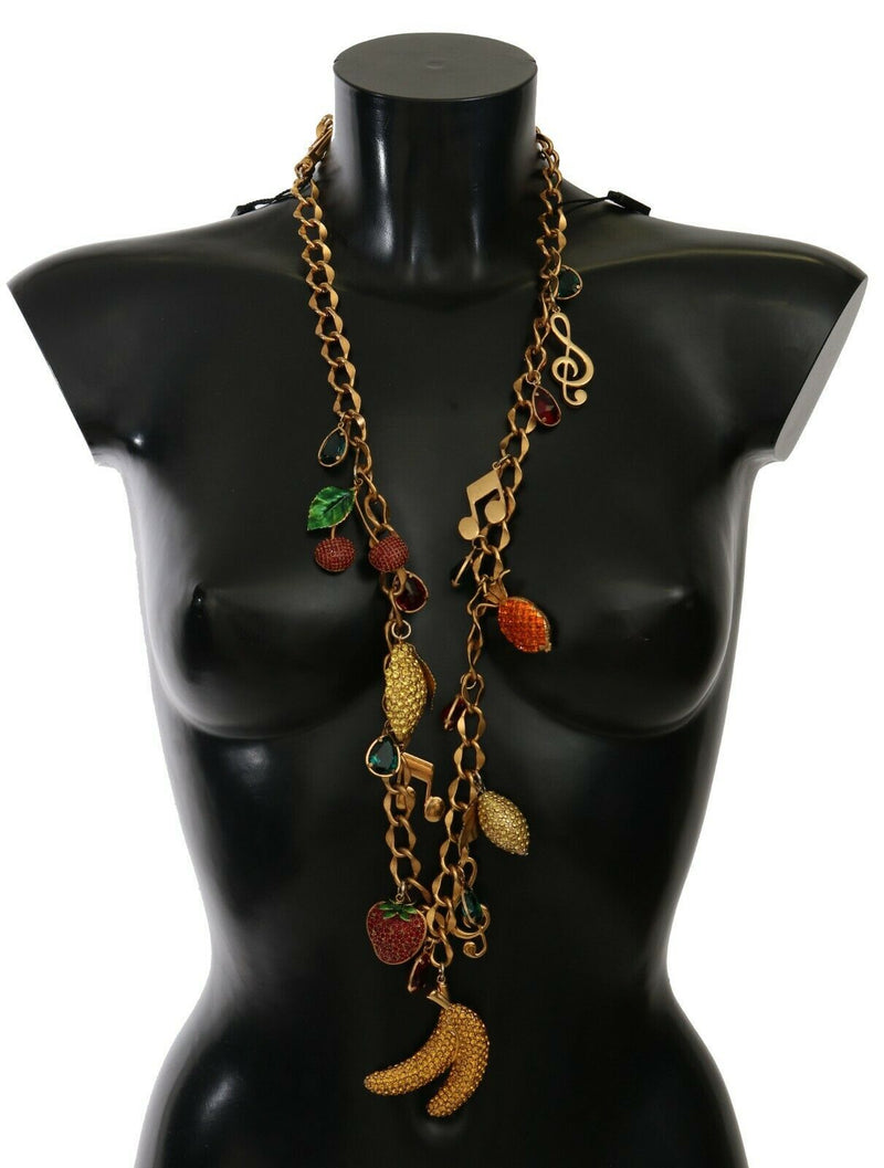 Gold Brass Fruit Crystal Waist Necklace Belt