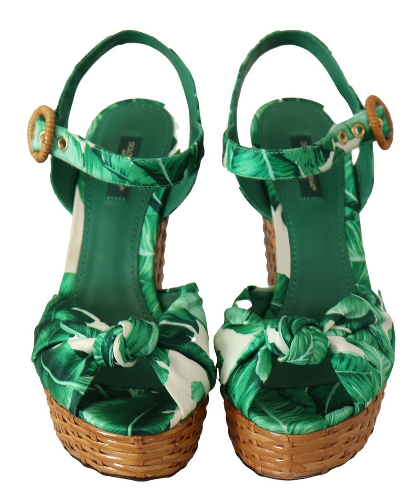 Green Leaves Ankle Strap Wedge  Sandals Shoes