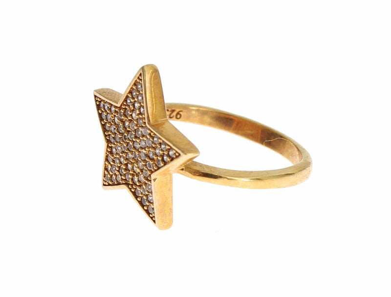 Star Gold 925 Silver Womens Clear Ring