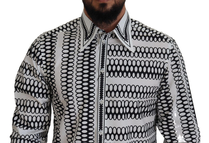 White Patterned Cotton Long Sleeves Shirt