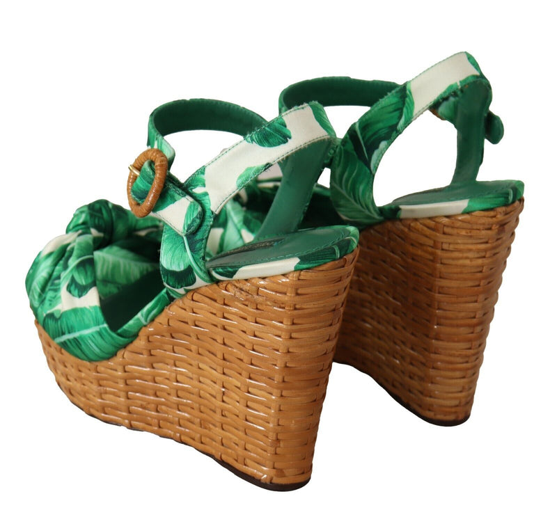 Green Leaves Ankle Strap Wedge  Sandals Shoes