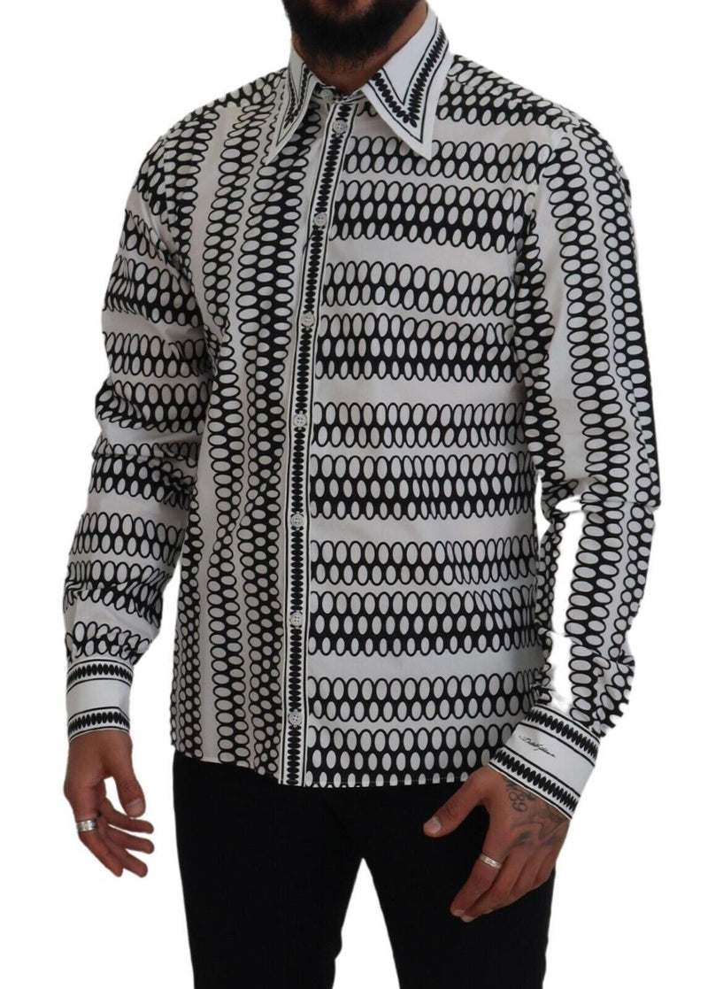 White Patterned Cotton Long Sleeves Shirt