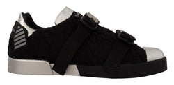 Silver Leather Black Shearling Sneakers Shoes