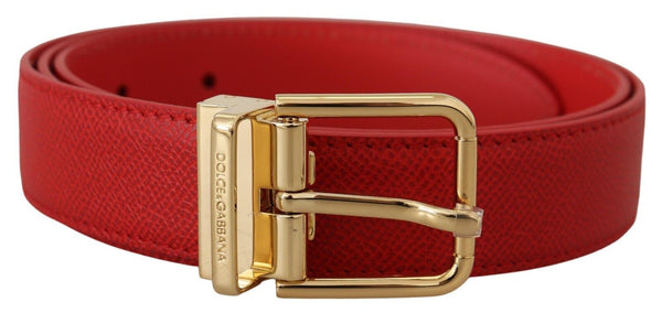 Red Solid Leather Gold Metal Buckle Belt